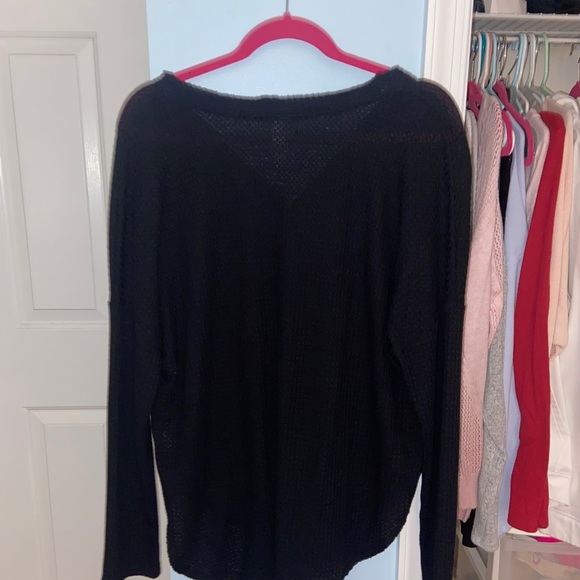 Francesca’s Button Up Black Waffle Top - Picture 2 of 3